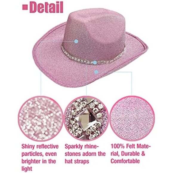 Pink Cowgirl Hat with Heart Sunglasses Glitter Costume Accessory for Women main image 4